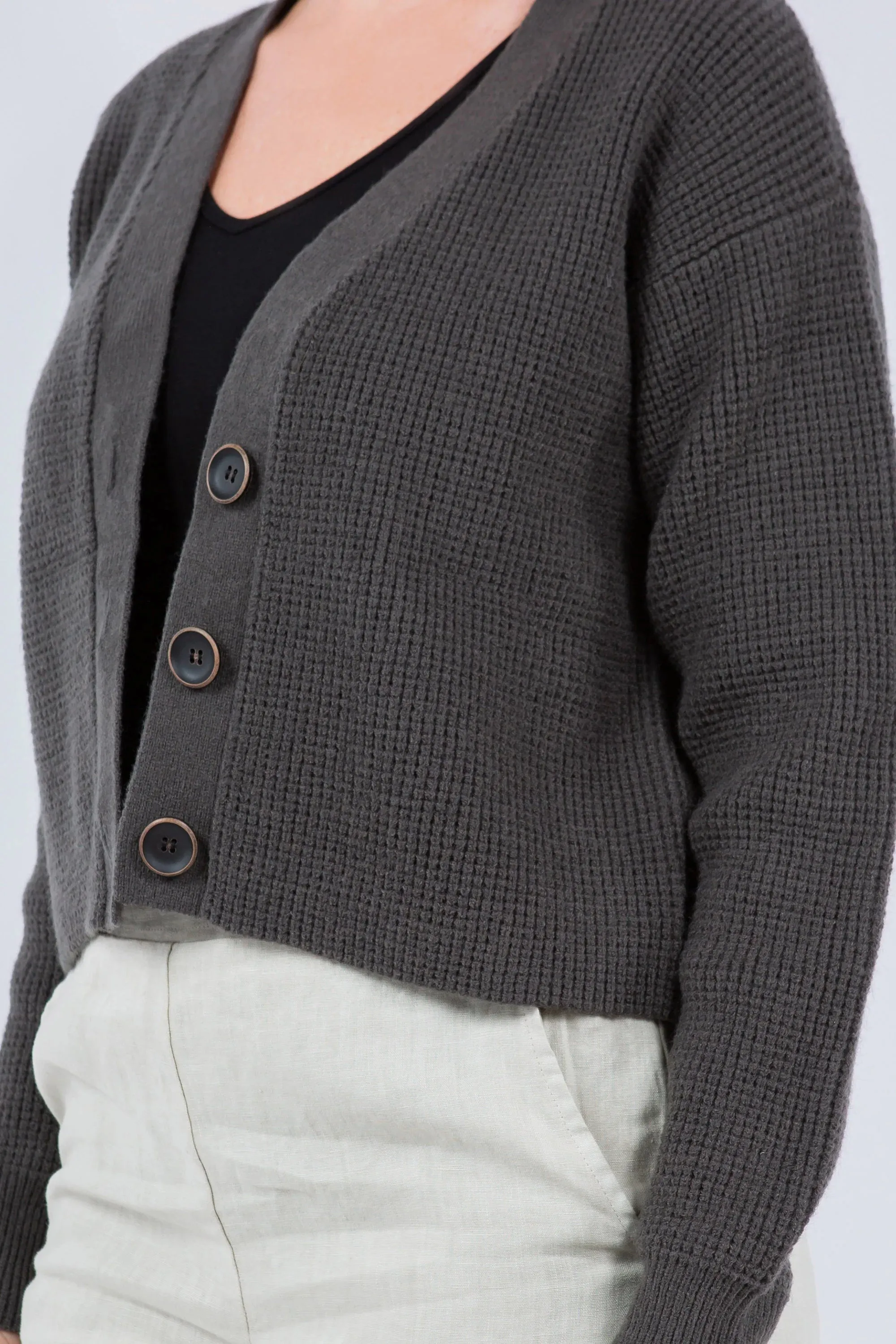 Magnet Grey Long Sleeve Waffle Knit Button Up Sweater Cardigan