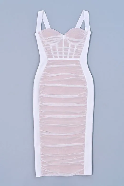 Marilyn Bodycon Wrap Midi Dress - Pearl White
