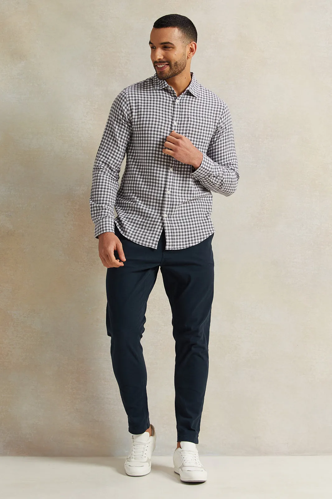Men Grey Checkered Flannel Shirt