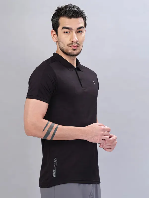 Men Self Design Slim Fit Polo T-shirt with VENTMESH