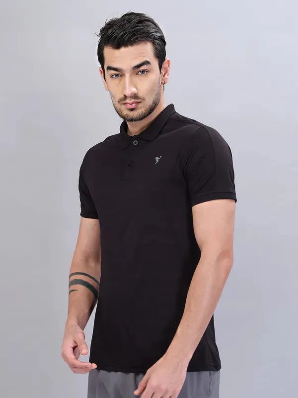 Men Self Design Slim Fit Polo T-shirt with VENTMESH