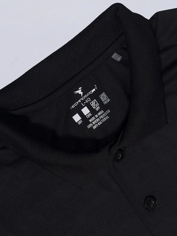 Men Self Design Slim Fit Polo T-shirt with VENTMESH