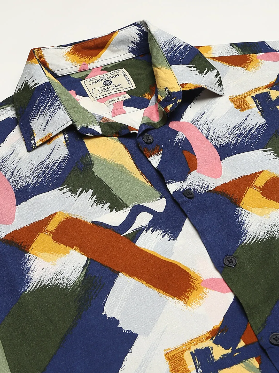 Men's Aztec Print Blue Slim Fit Cotton Casual Shirt