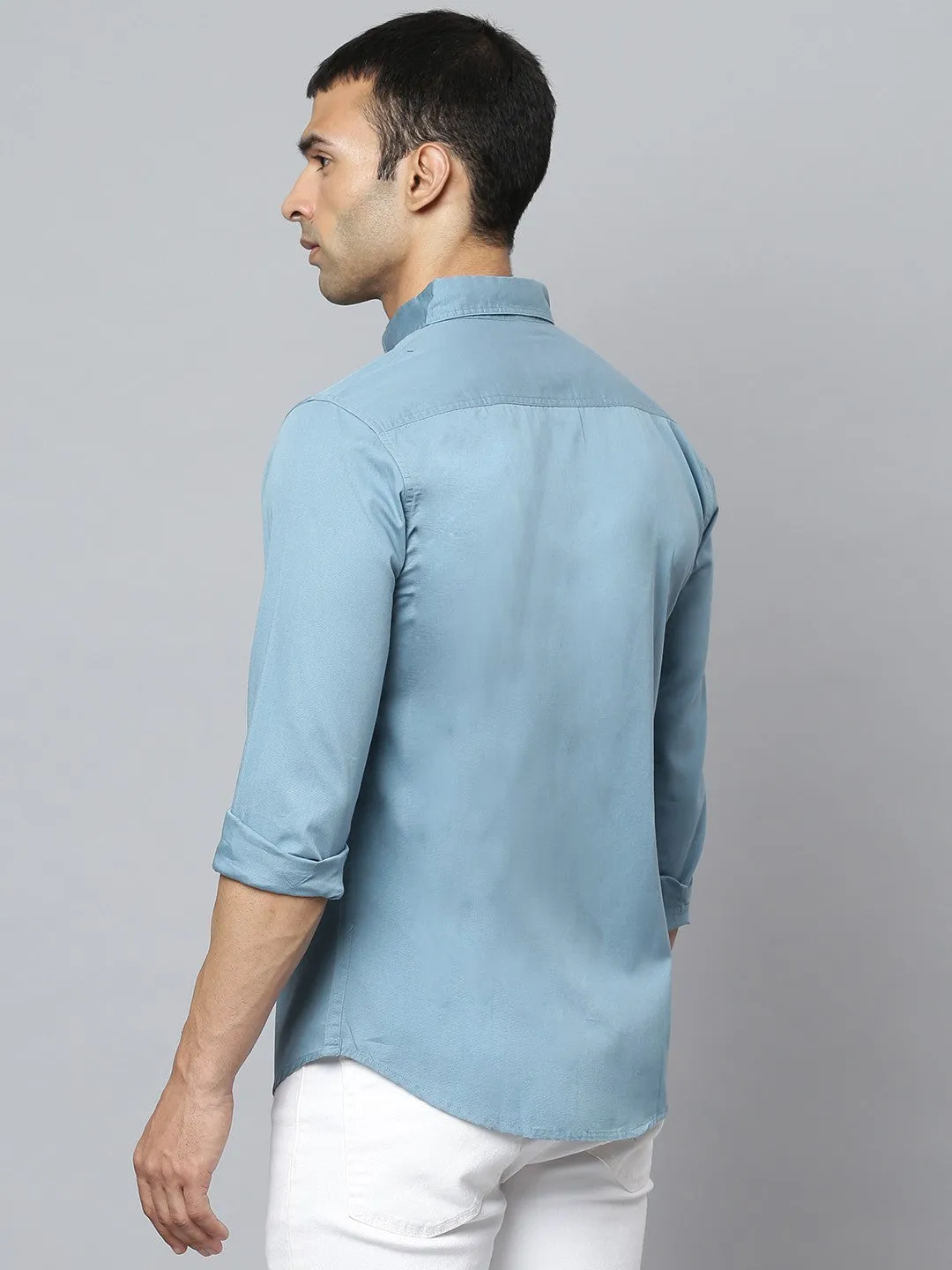 Men's Blue Slim Fit Opaque Cotton Casual Shirt