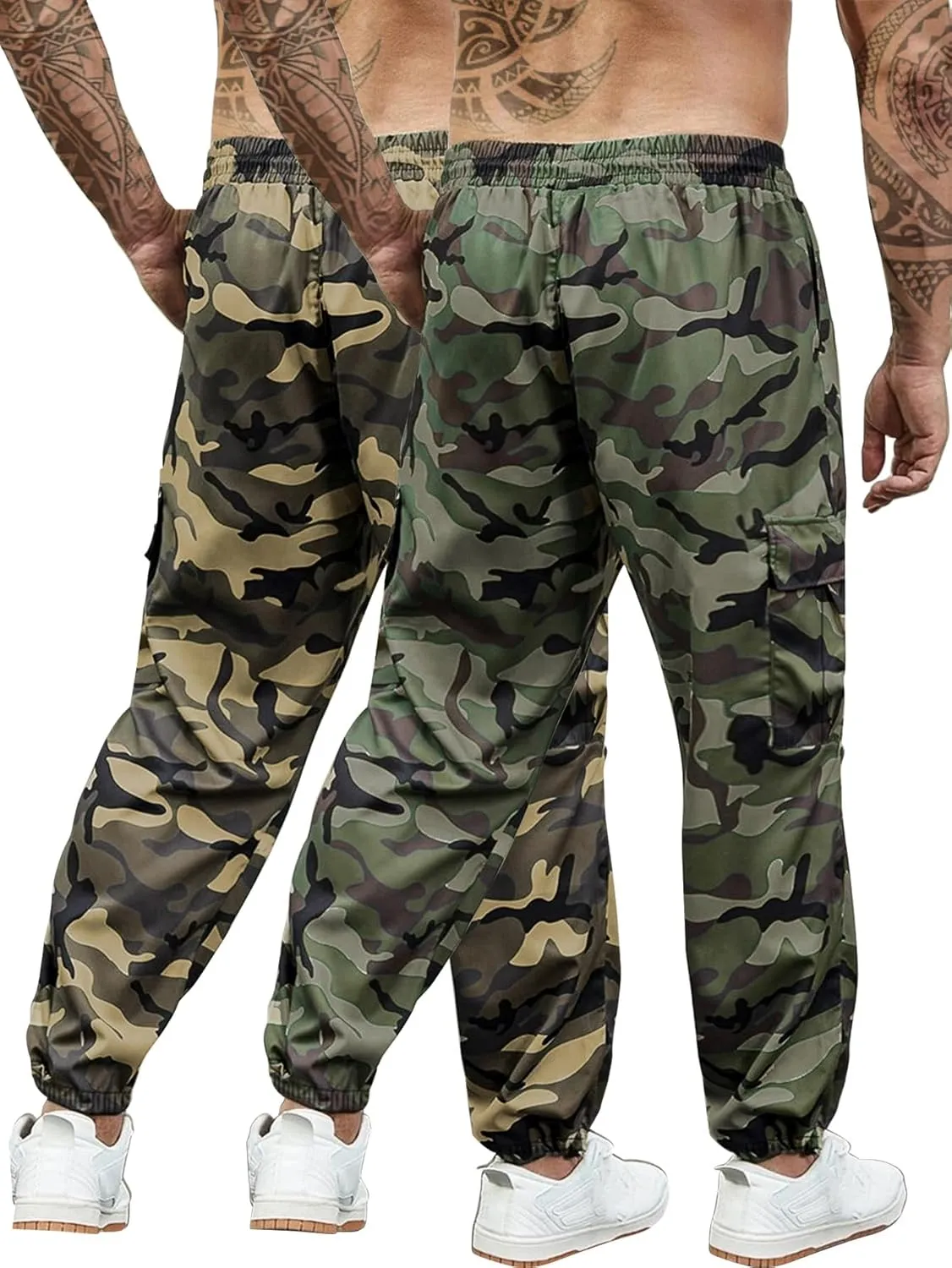 Men's Camo Jogger Pants Military Army Combat Cargo Pants Leg-Bound Tapered Casual Camouflage Tactical Pants