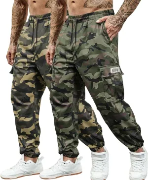 Men's Camo Jogger Pants Military Army Combat Cargo Pants Leg-Bound Tapered Casual Camouflage Tactical Pants