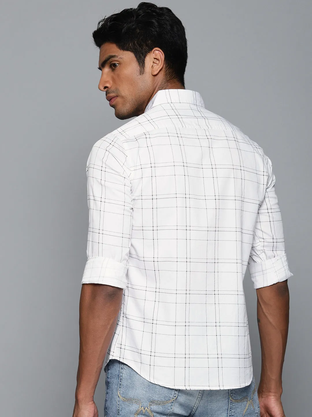 Men's Checkered Slimfit Shirt (White)