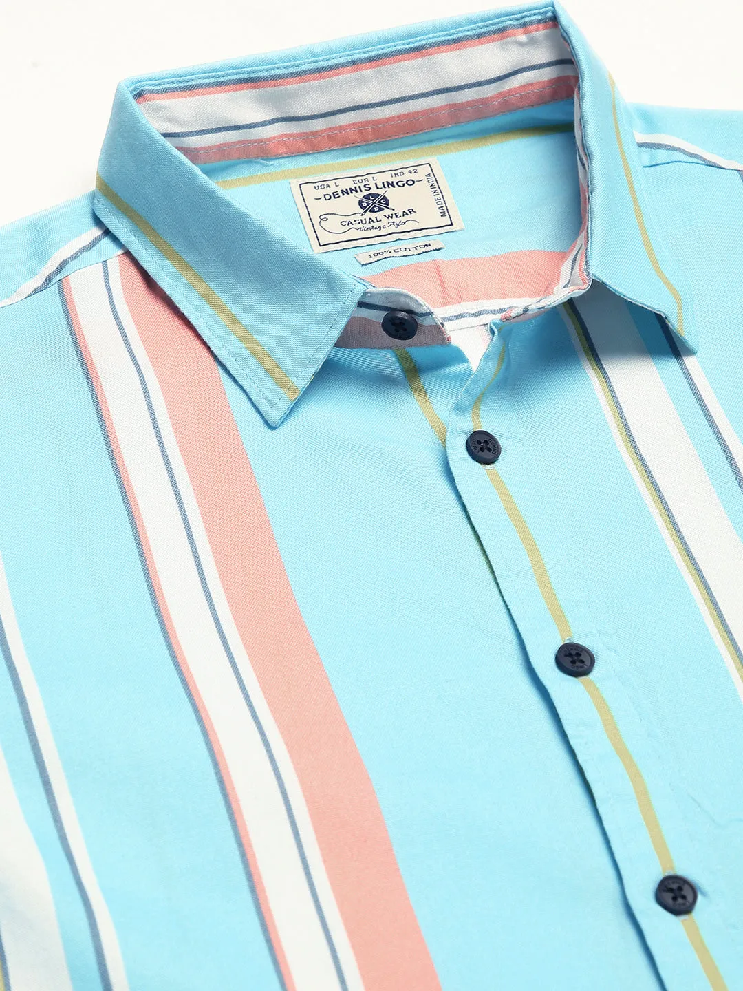 Men's Cotton Printed Blue Slim Fit Casual Shirt