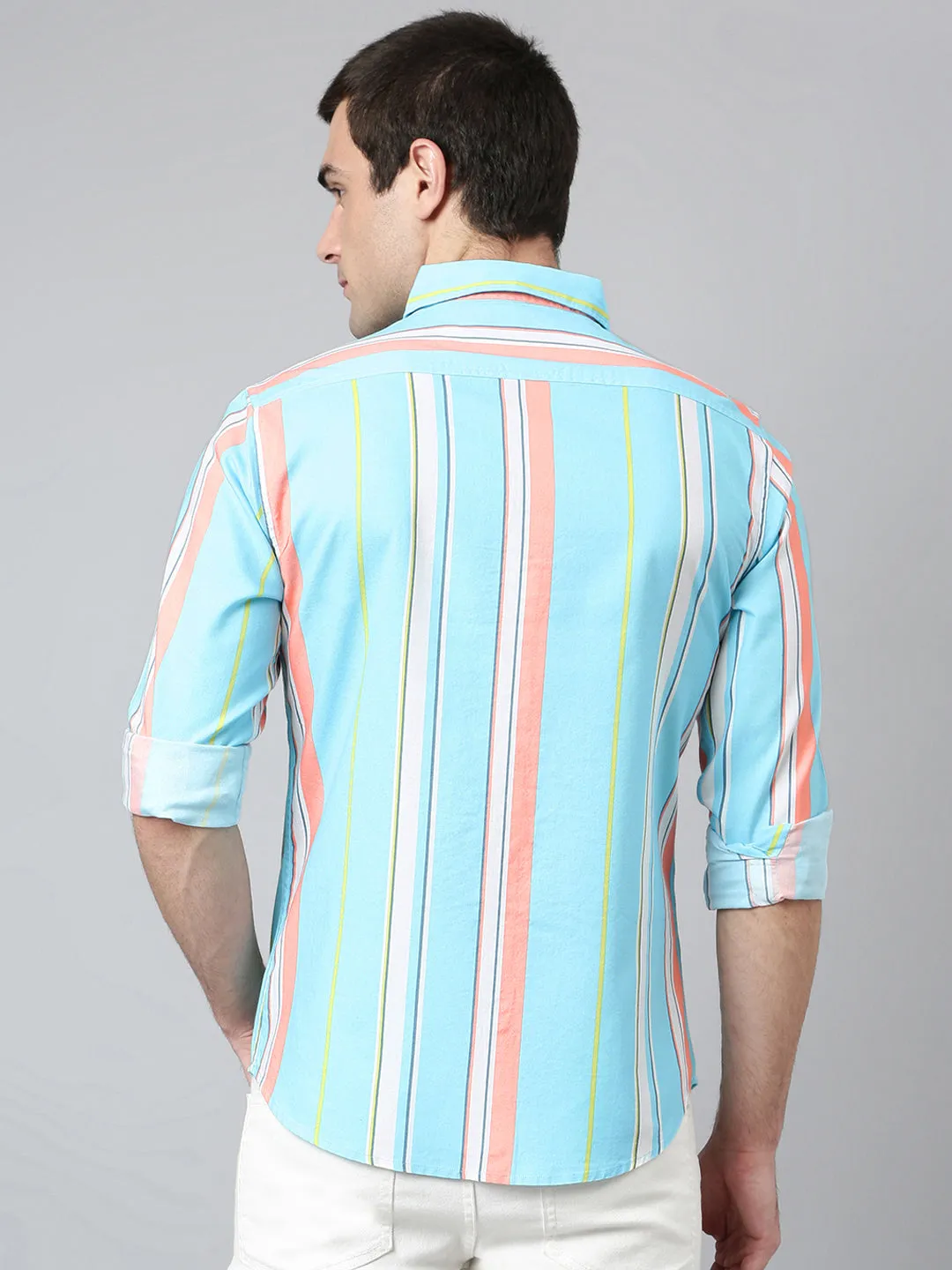 Men's Cotton Printed Blue Slim Fit Casual Shirt