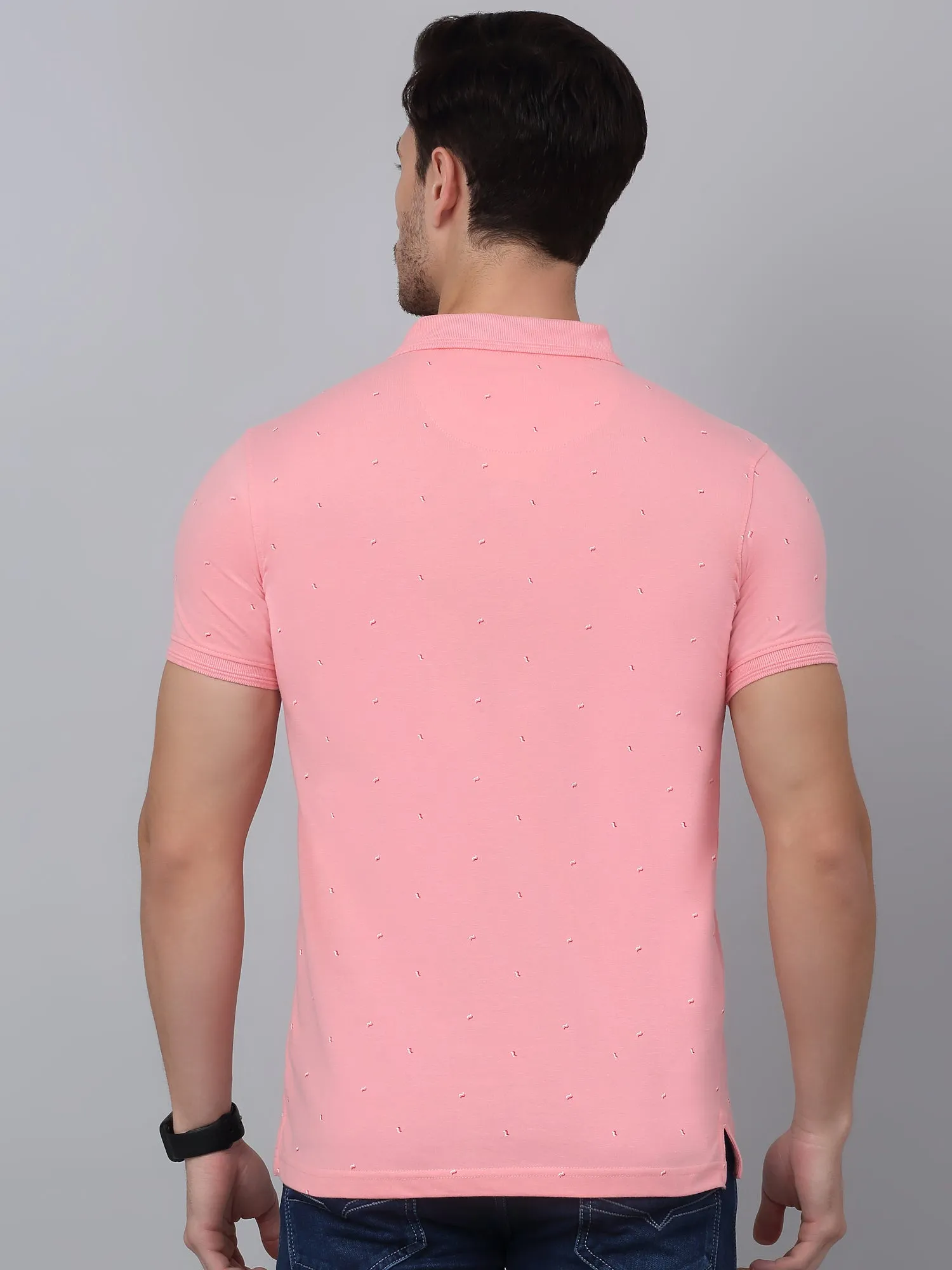Men's Pink Printed Polo Neck T-shirt