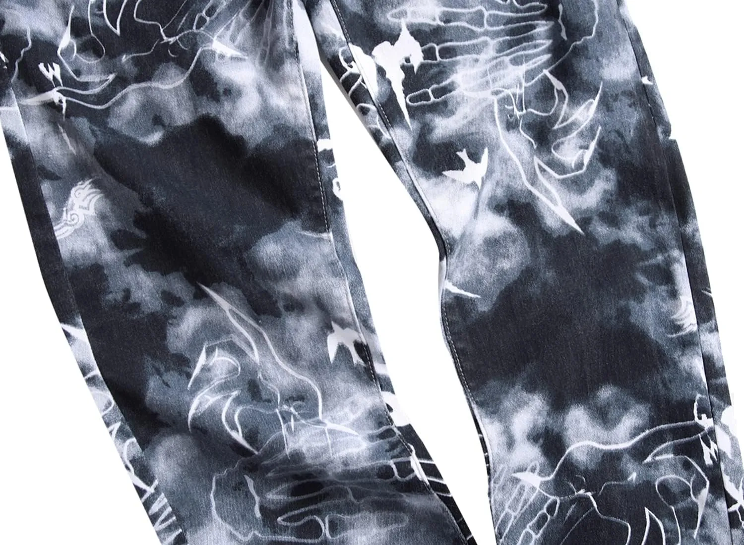 Men's Skinny Stretch Jeans Fashion Printed Slim Fit Jeans Comfort Flex Waist Casual Pants