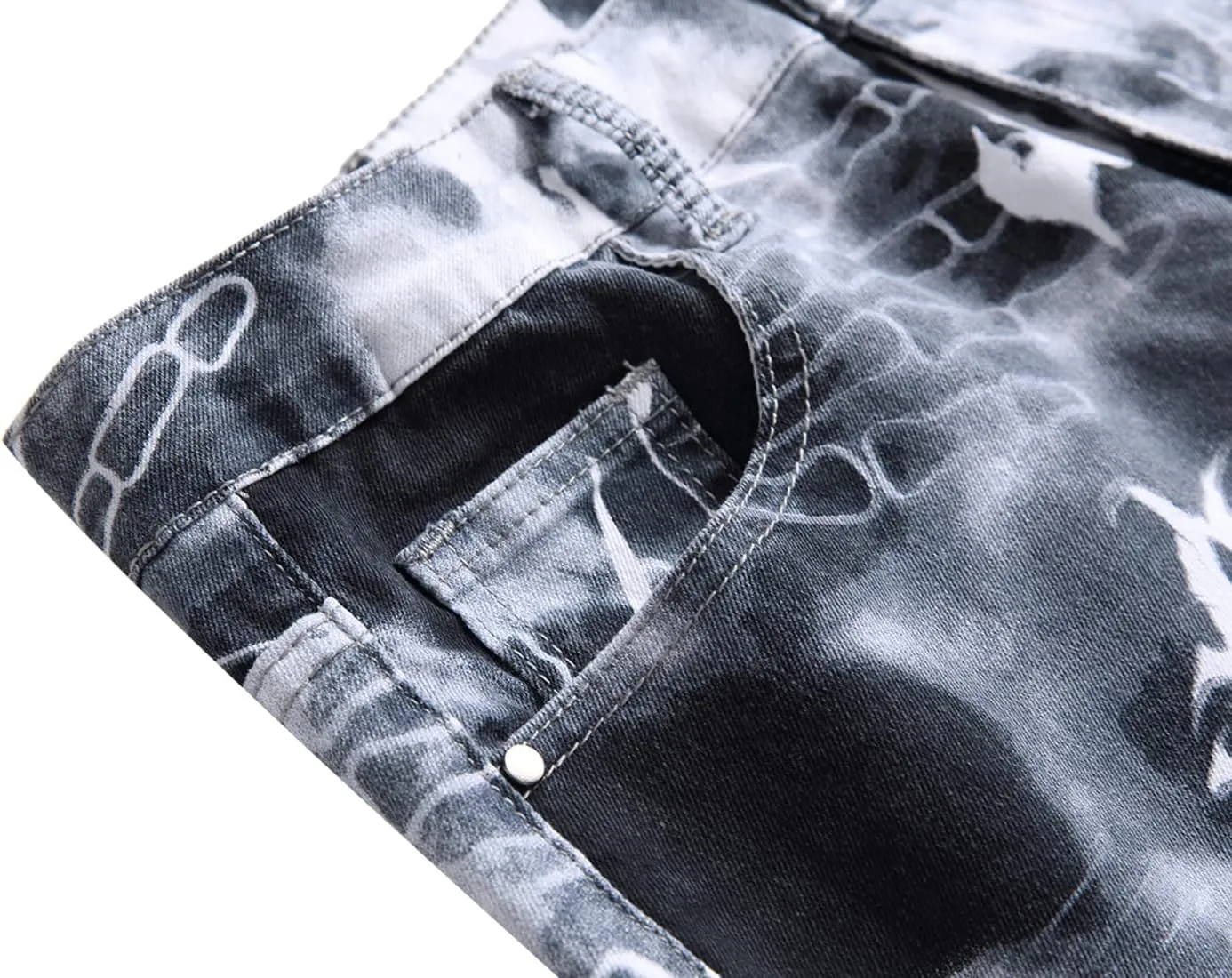 Men's Skinny Stretch Jeans Fashion Printed Slim Fit Jeans Comfort Flex Waist Casual Pants