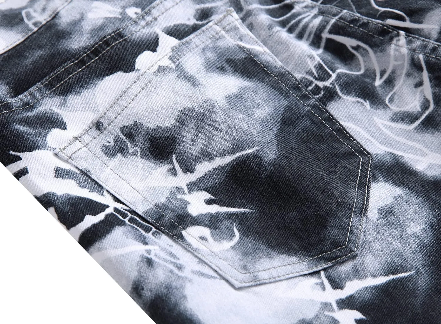Men's Skinny Stretch Jeans Fashion Printed Slim Fit Jeans Comfort Flex Waist Casual Pants