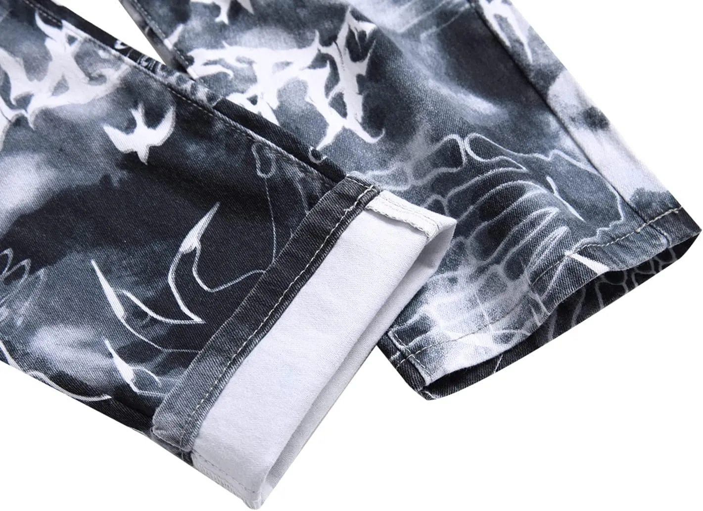Men's Skinny Stretch Jeans Fashion Printed Slim Fit Jeans Comfort Flex Waist Casual Pants