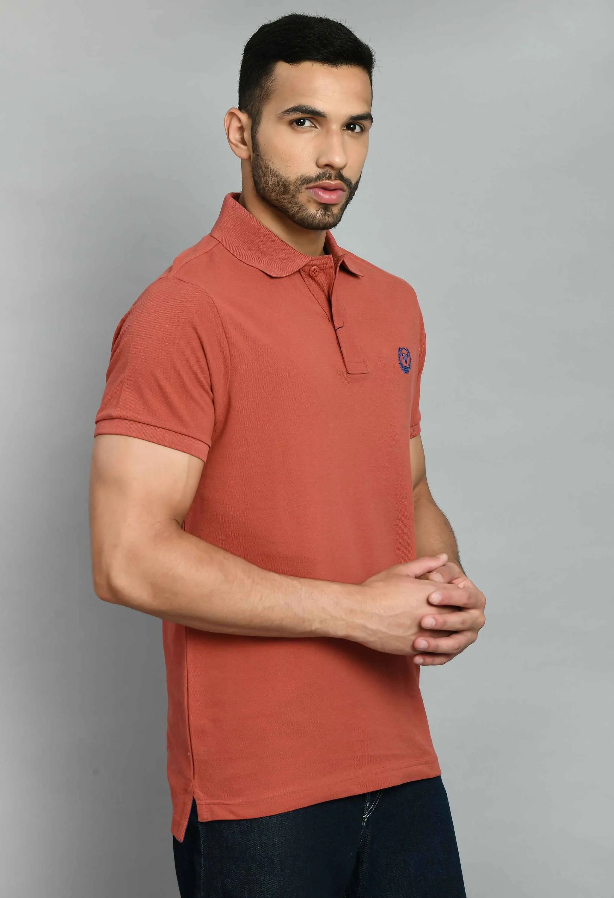 Men's Solid Rust Smart Fit Polo T-Shirt