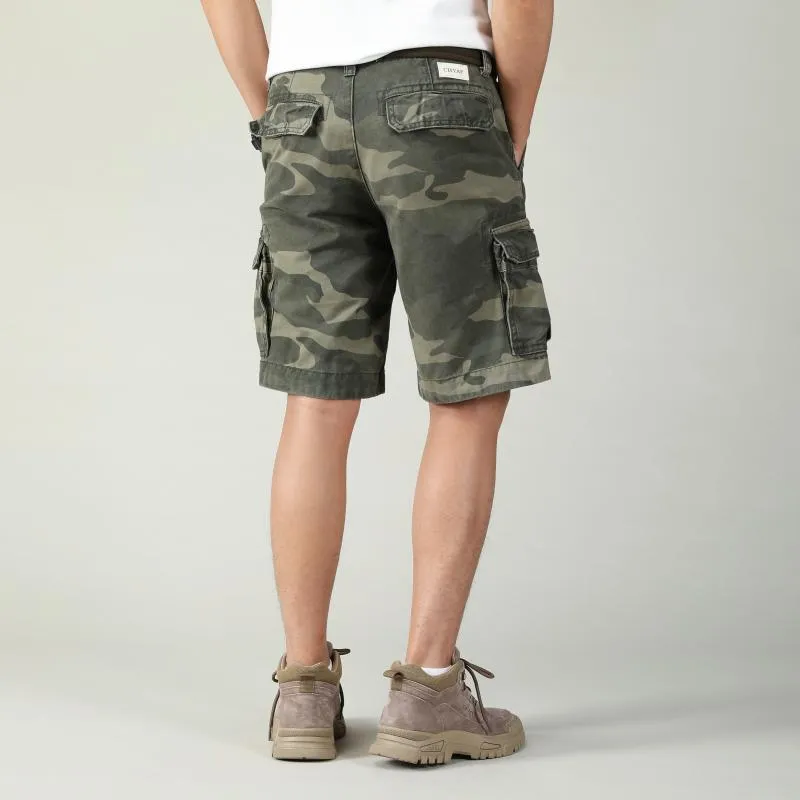 Men's Summer Loose Straight Belt Outdoor Solid Cotton Multi Pocket Shorts | 170