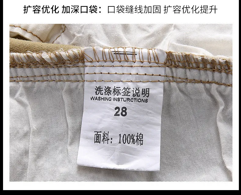 Men's Summer Loose Straight Belt Outdoor Solid Cotton Multi Pocket Shorts | 170