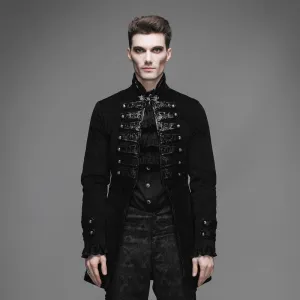 Men's Vintage Military Style Jacket With Leather Trimmings