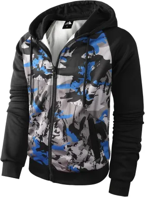 Men's Zip Up Color Block Hoodie Fleece Gym Workout zippered Sweatshirt Fashion Long Sleeve Hooded WIth Pocket