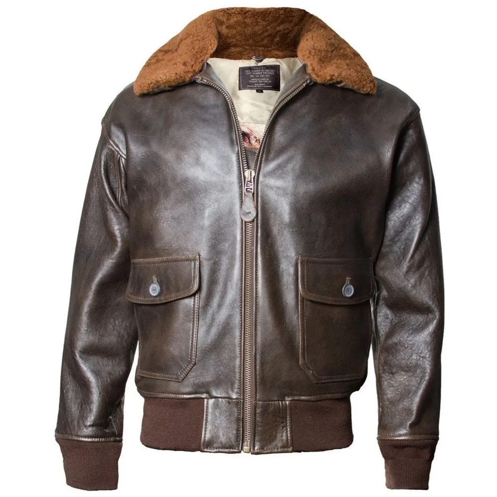 Military Bomber Leather Jacket Mens Airforce Pilot Brown Biker Coat Mens