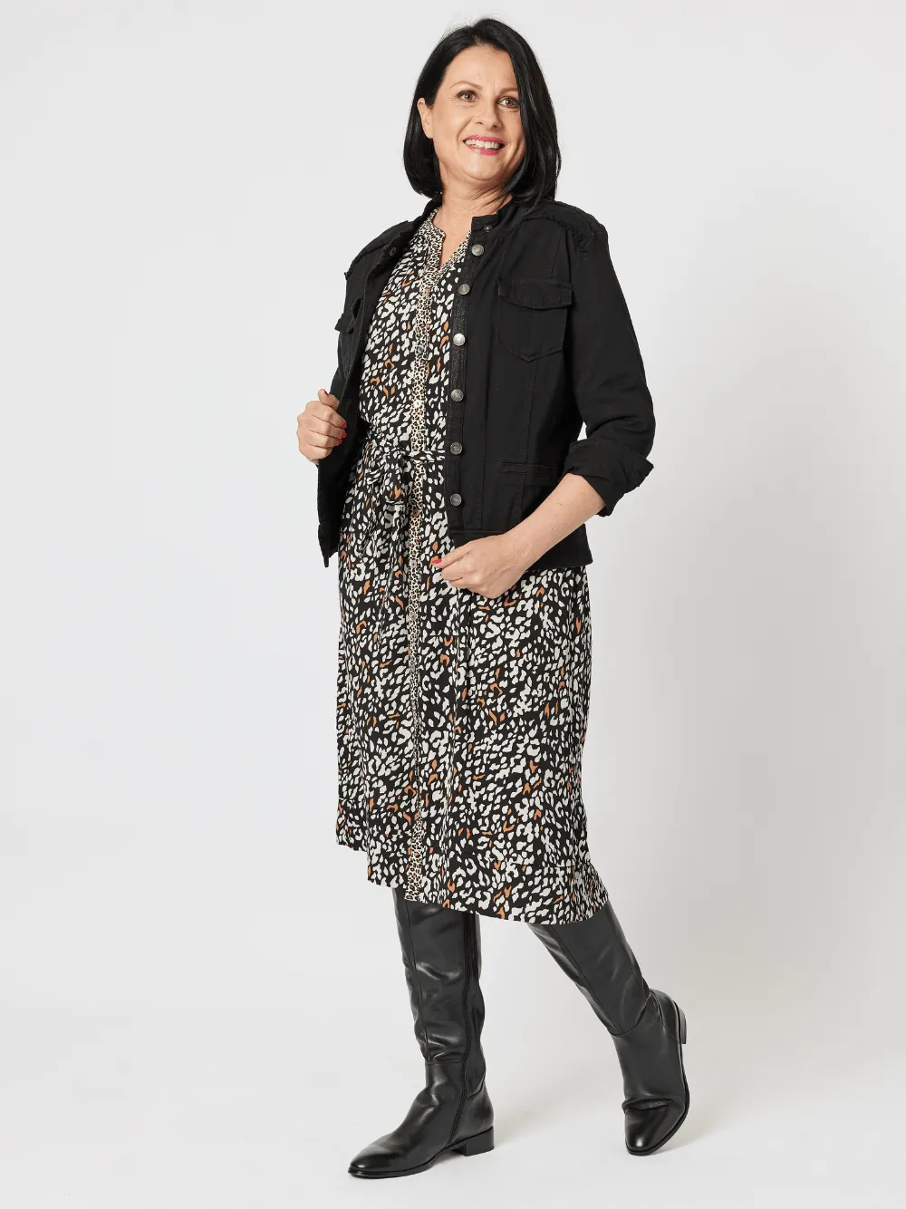 Military Style Denim Jacket - Black
