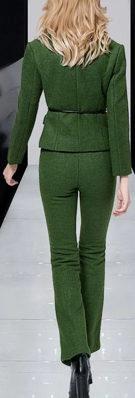Military Style Jacket & Pant Set in Green