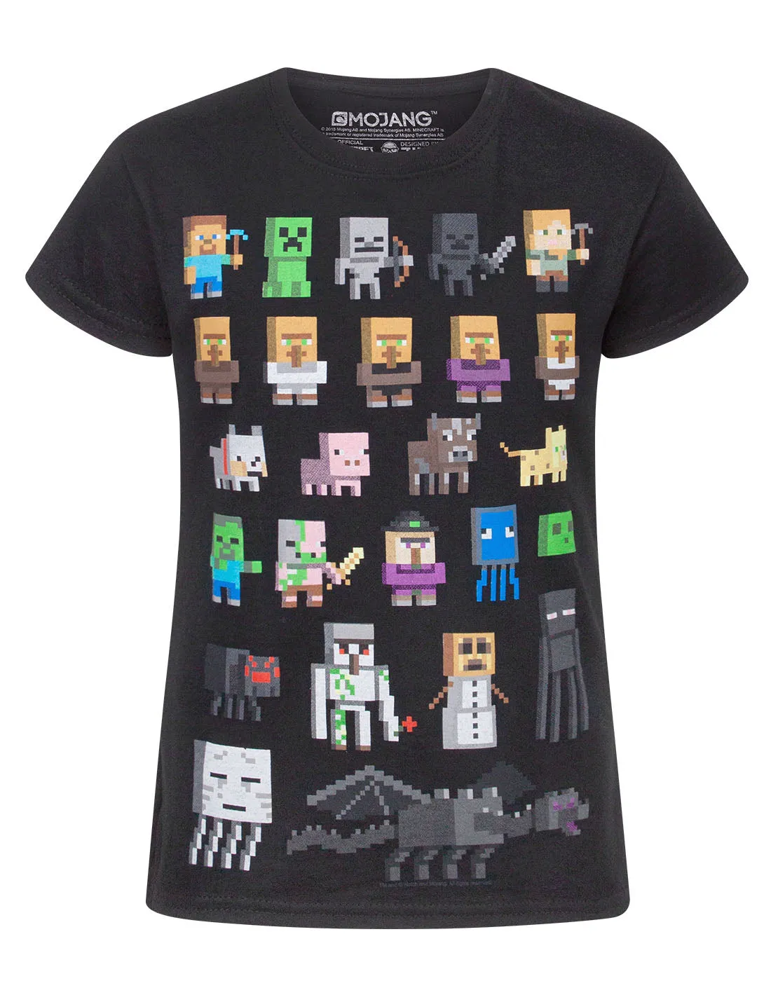 Minecraft Sprites Girl's Black Short Sleeve T-Shirt Kids Gamer Tee