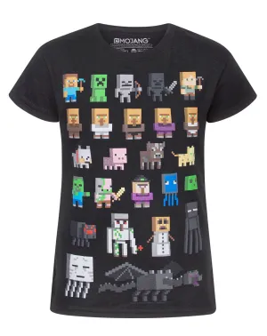 Minecraft Sprites Girl's Black Short Sleeve T-Shirt Kids Gamer Tee