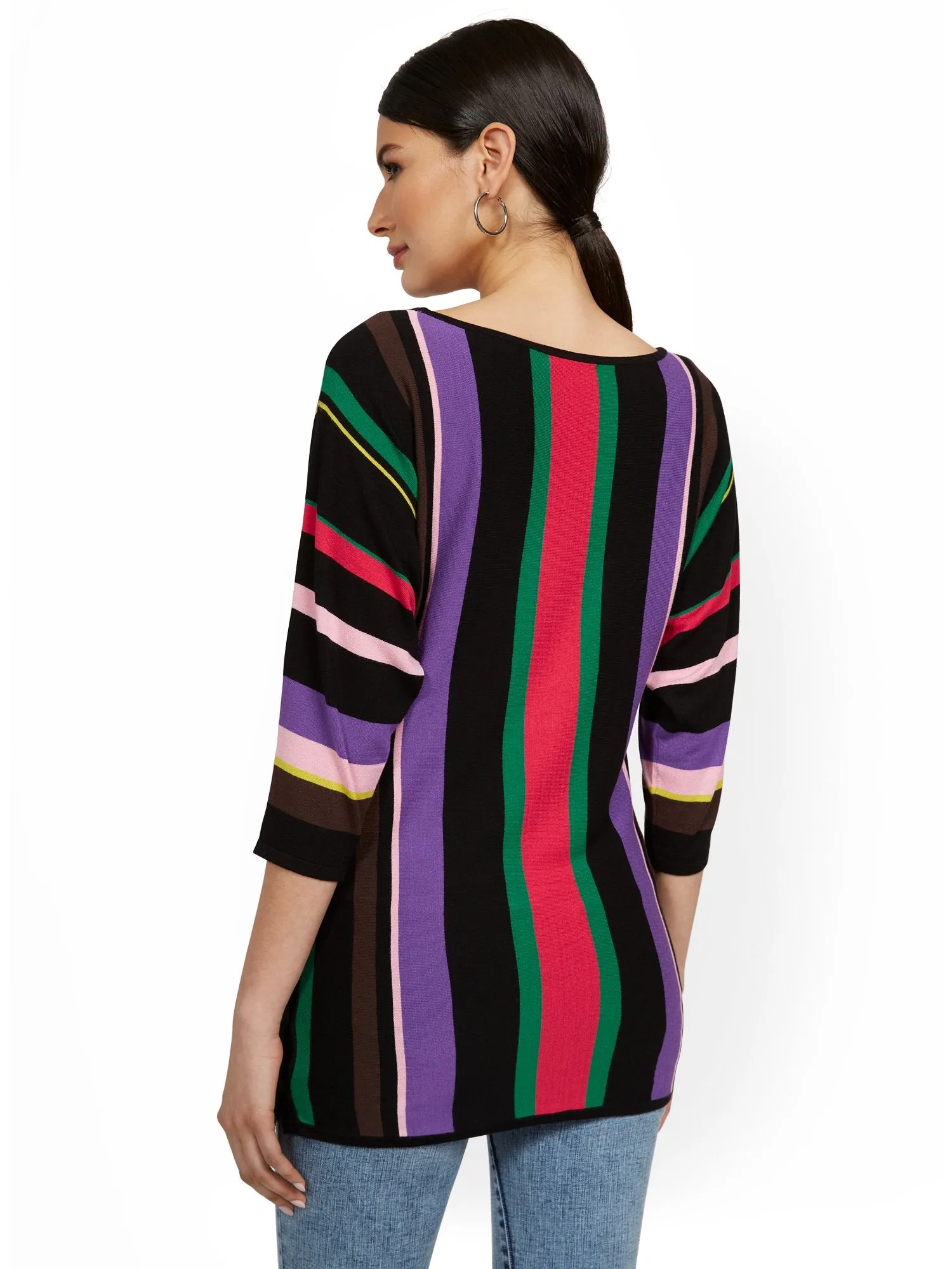 Multi-Stripe Side-Button Tunic Sweater