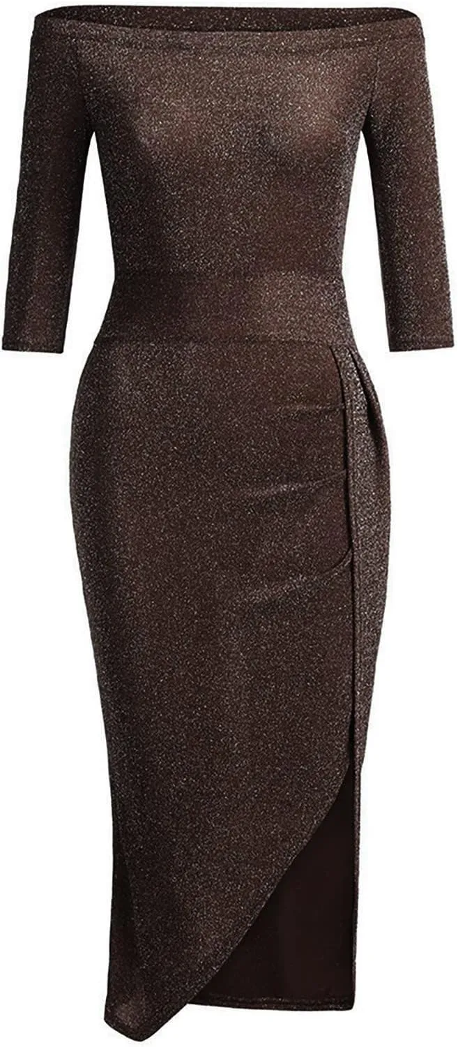 Off Shoulder Cocktail Dresses with Slit Women 2025 Sexy Elegant Formal Bodycon Ruched Long Dress Party Club Wear
