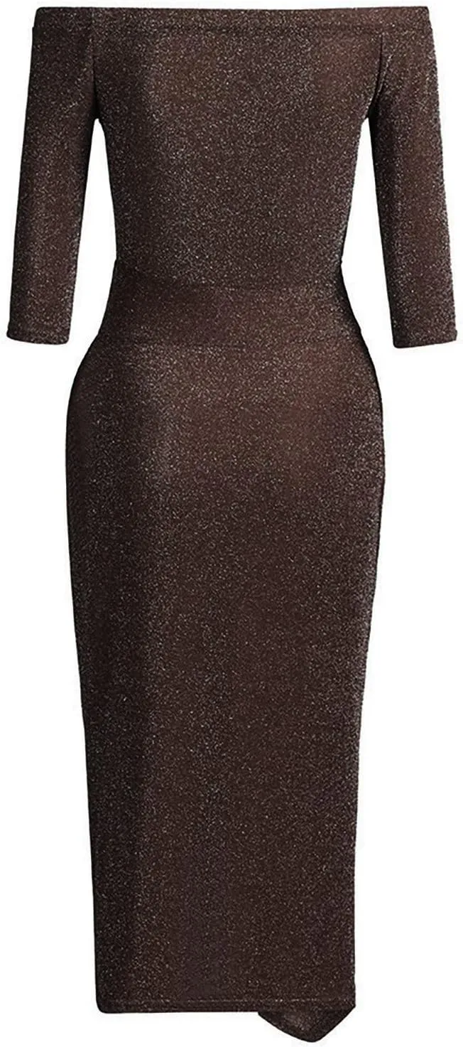 Off Shoulder Cocktail Dresses with Slit Women 2025 Sexy Elegant Formal Bodycon Ruched Long Dress Party Club Wear