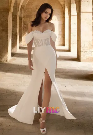 Off-Shoulder Strapless Appliques Sheath Beach Wedding Dress