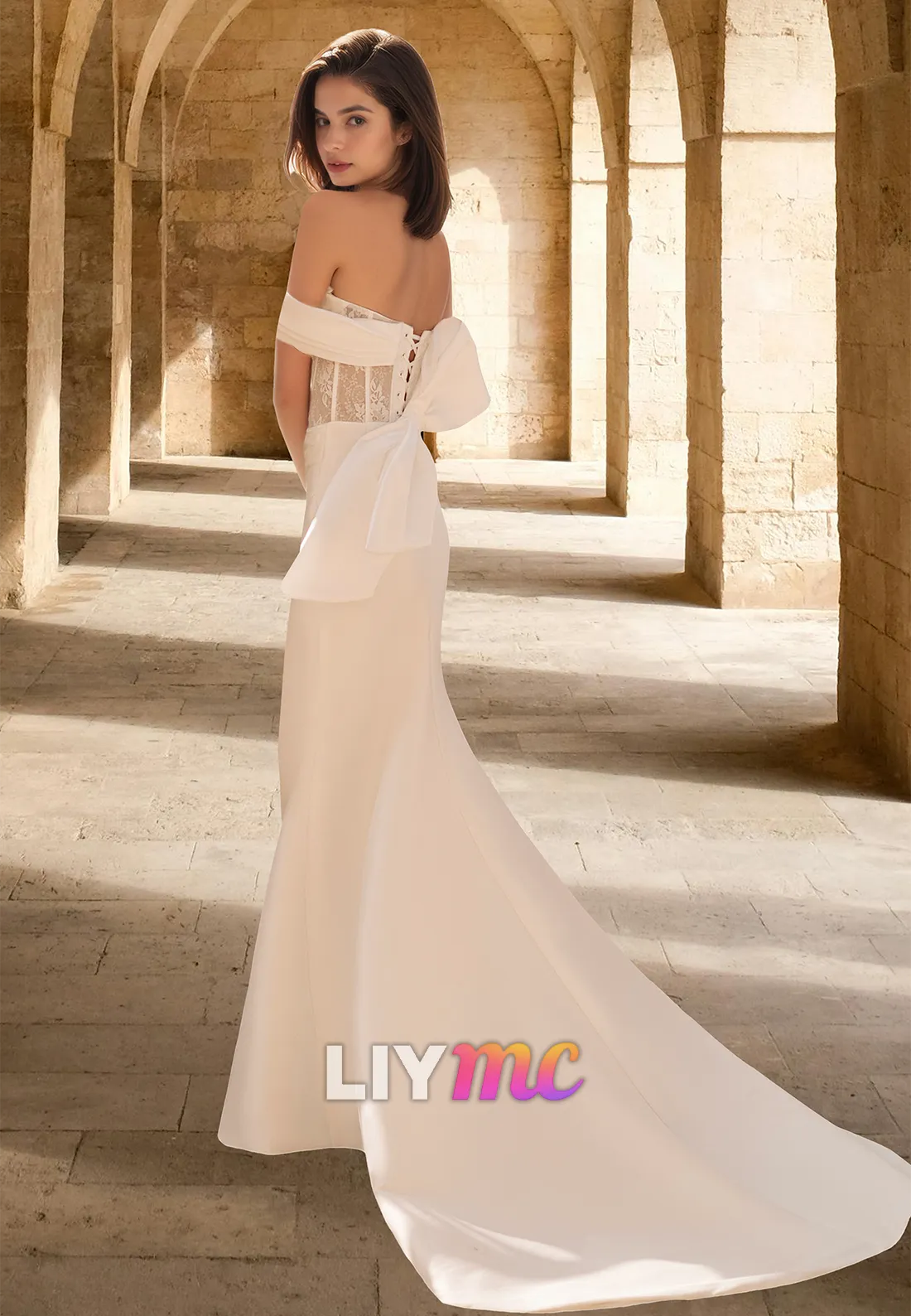 Off-Shoulder Strapless Appliques Sheath Beach Wedding Dress