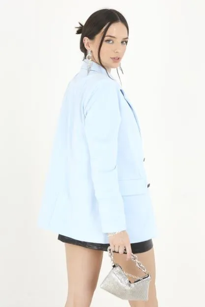 PALE BLUE DOUBLE BREASTED MILITARY STYLE BLAZER