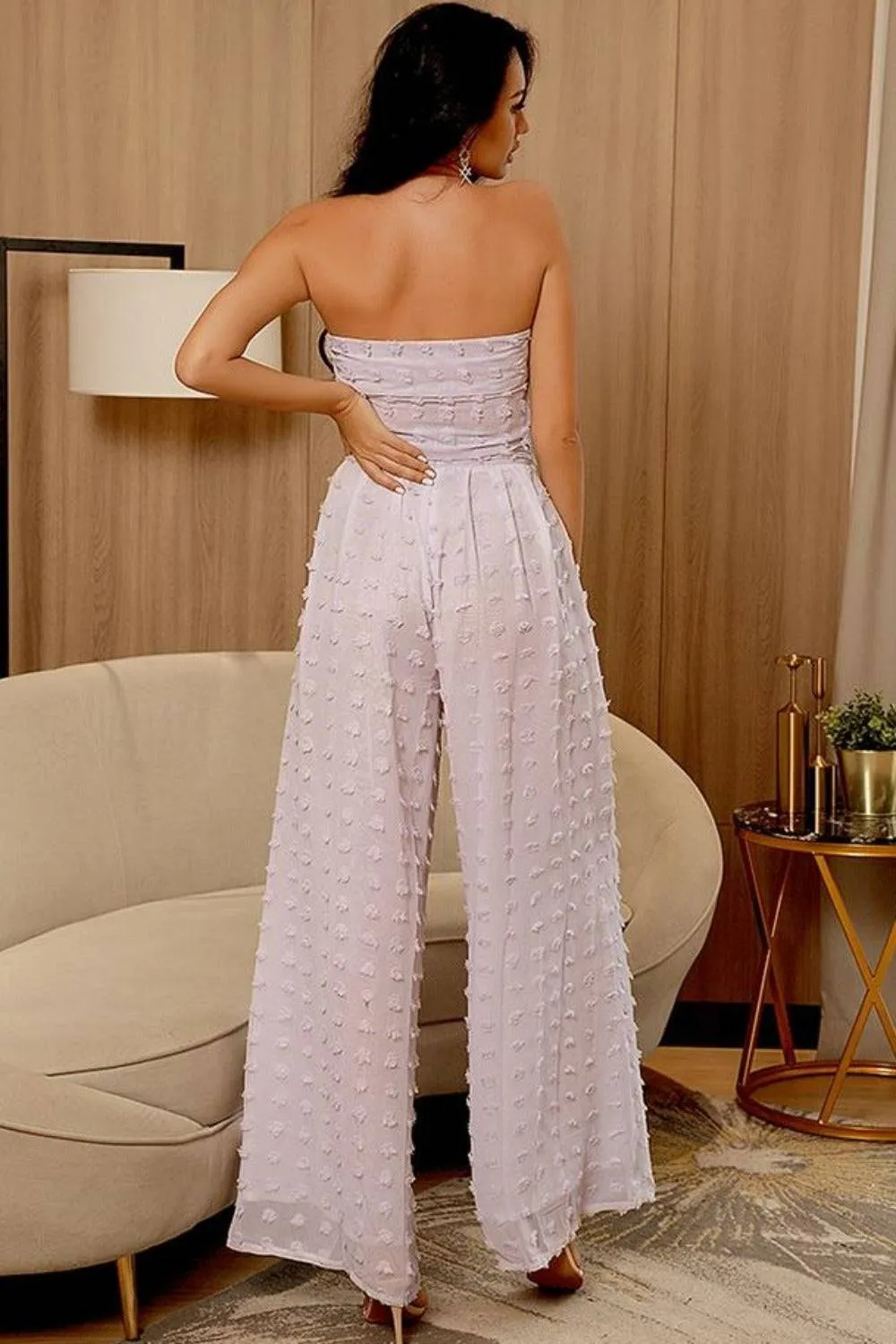 Pale Purple Polka Dot Two-Piece Top Bottom Jumpsuit Set