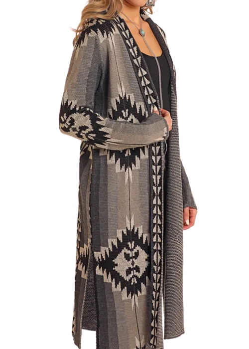 Panhandle Slim® Women's Black Rock N Roll Denim Aztec Duster
