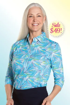 PETITE Three Quarter Sleeve Print Polo | Palmyra 68B