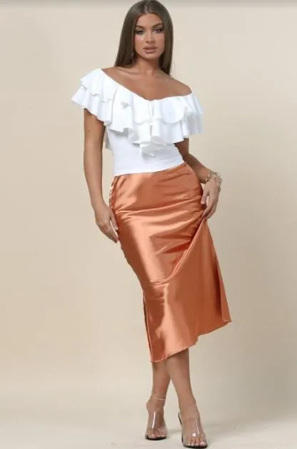 Pink Rose Silk Midi Skirt