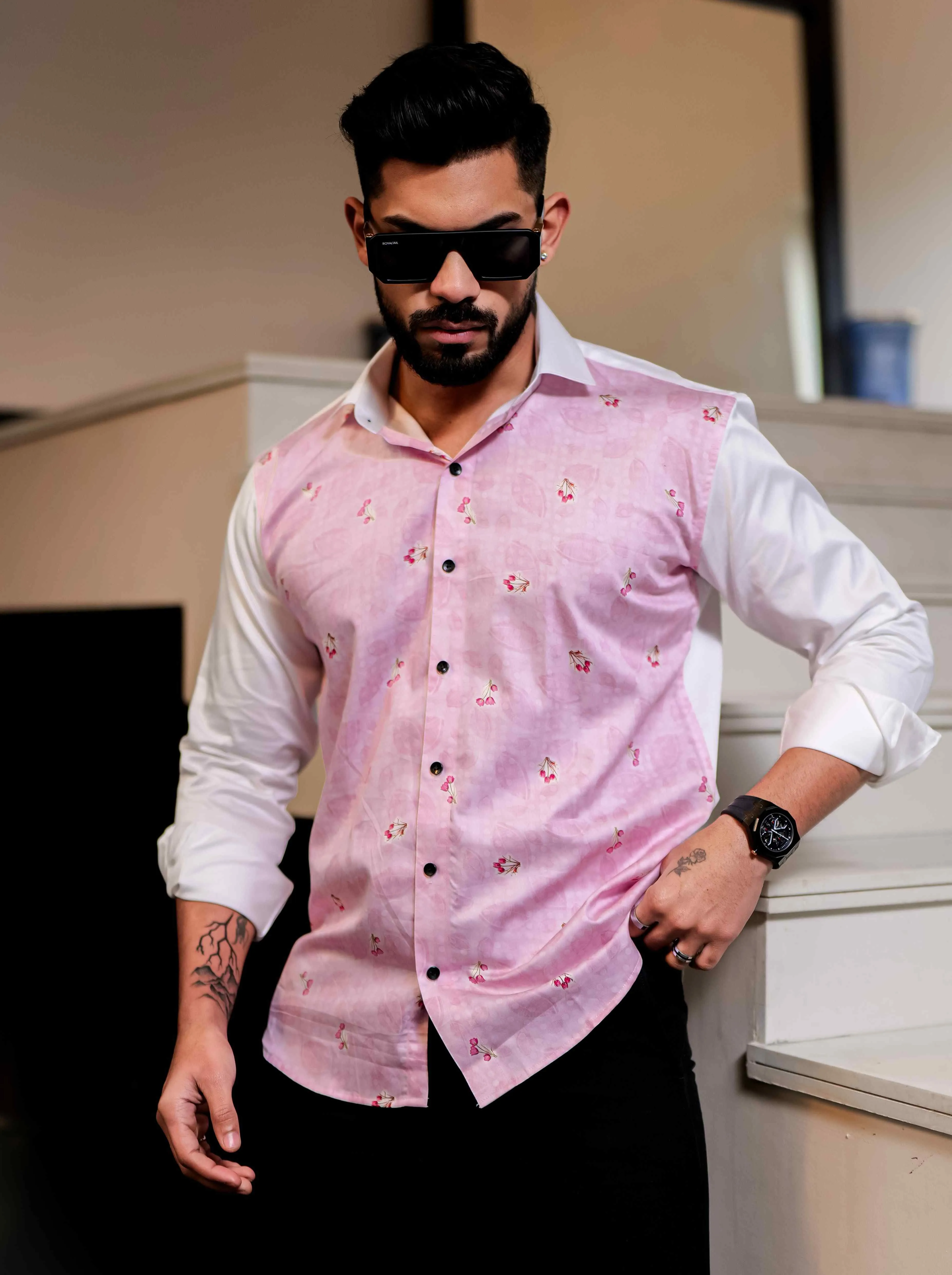 Pink Satin Cotton Cut N Sew Designer Shirt
