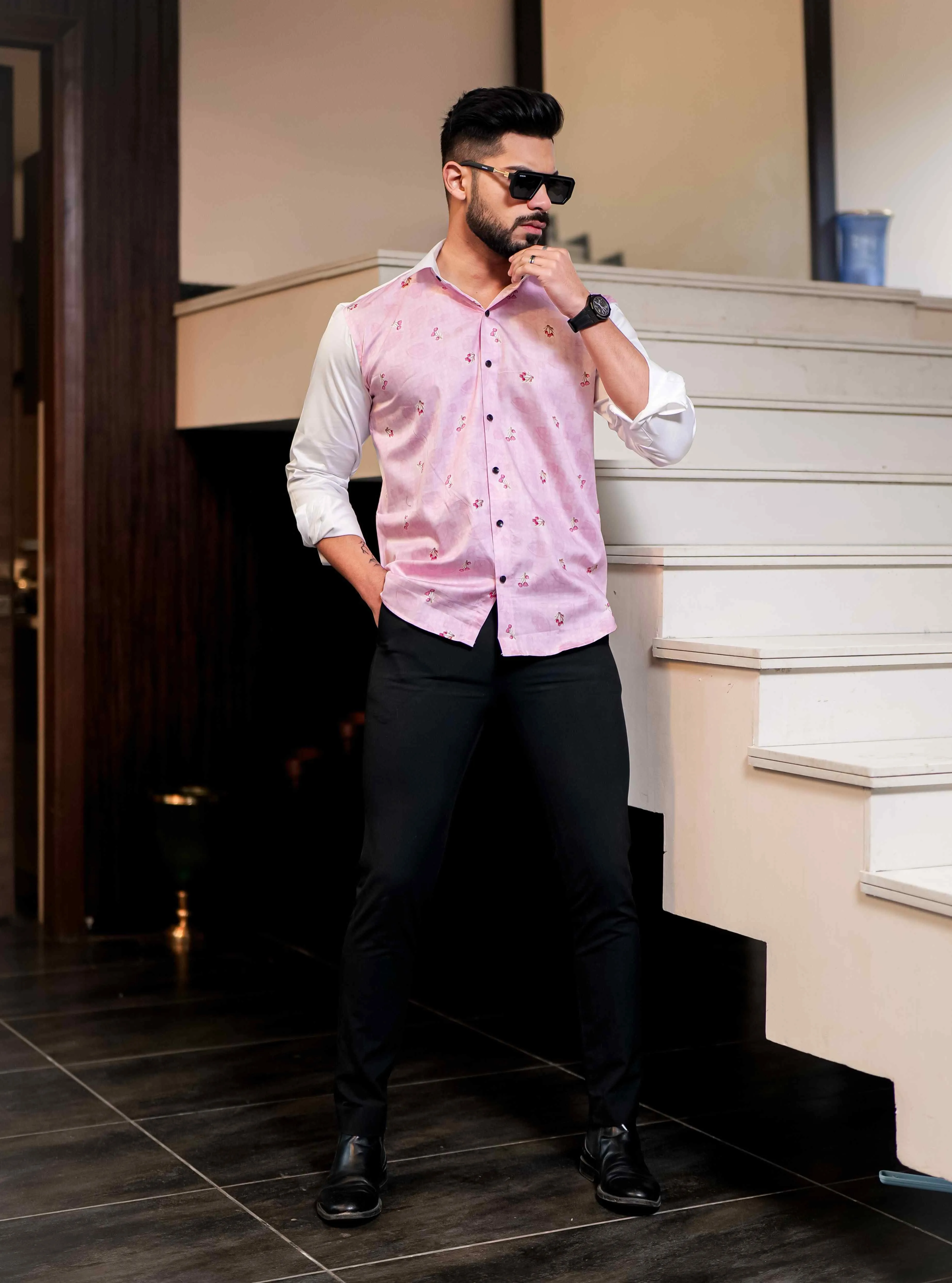 Pink Satin Cotton Cut N Sew Designer Shirt