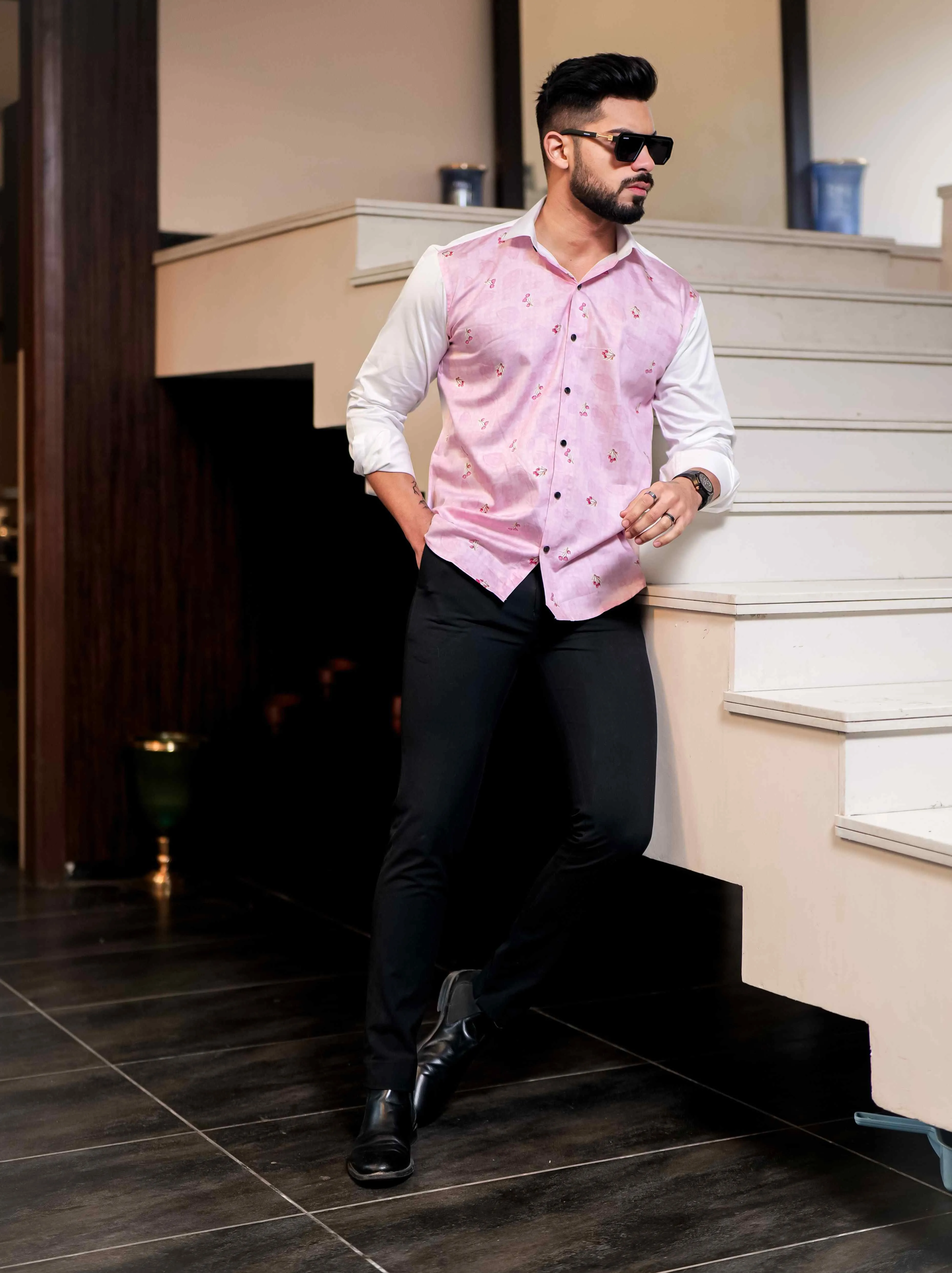 Pink Satin Cotton Cut N Sew Designer Shirt