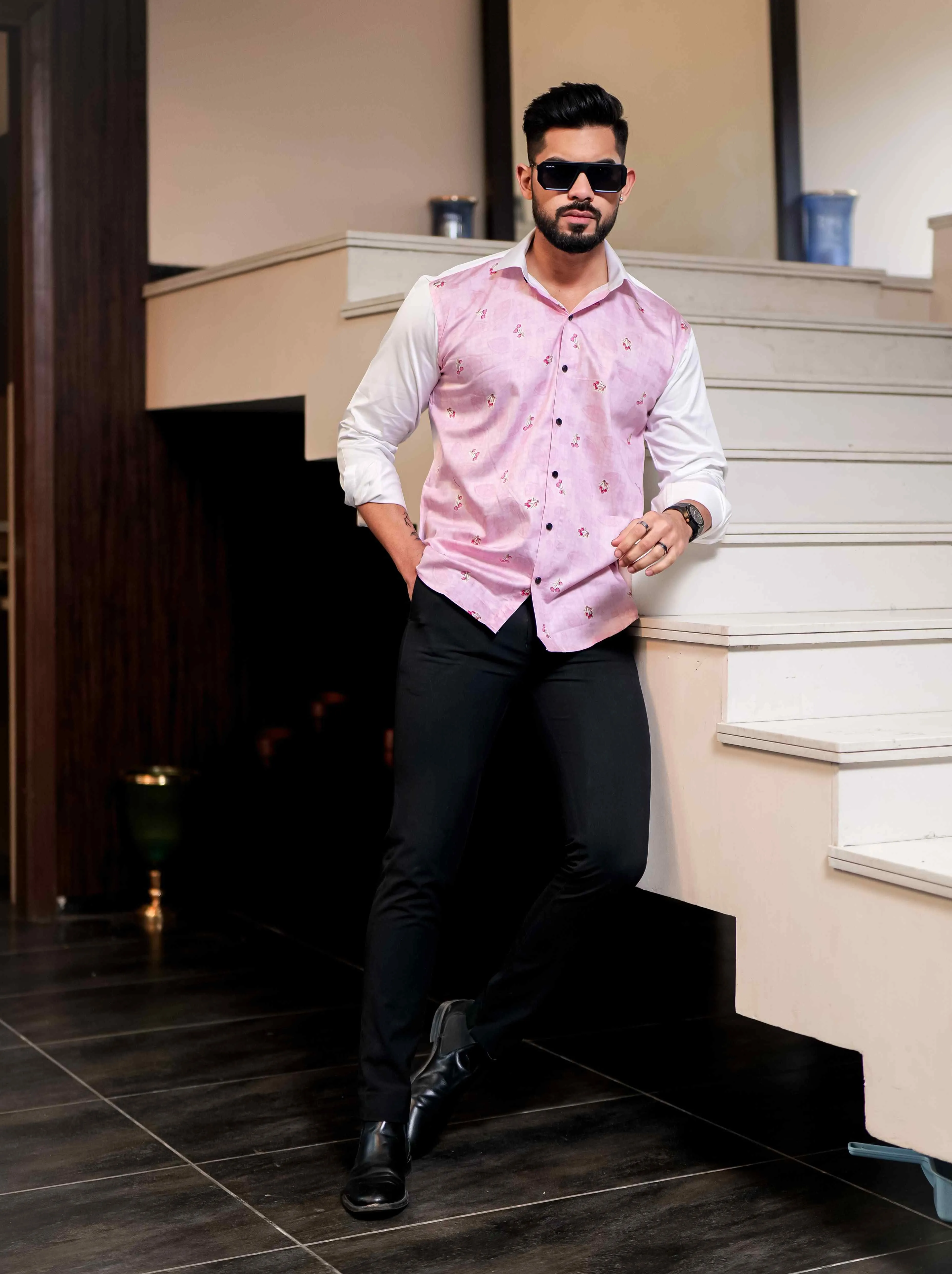 Pink Satin Cotton Cut N Sew Designer Shirt