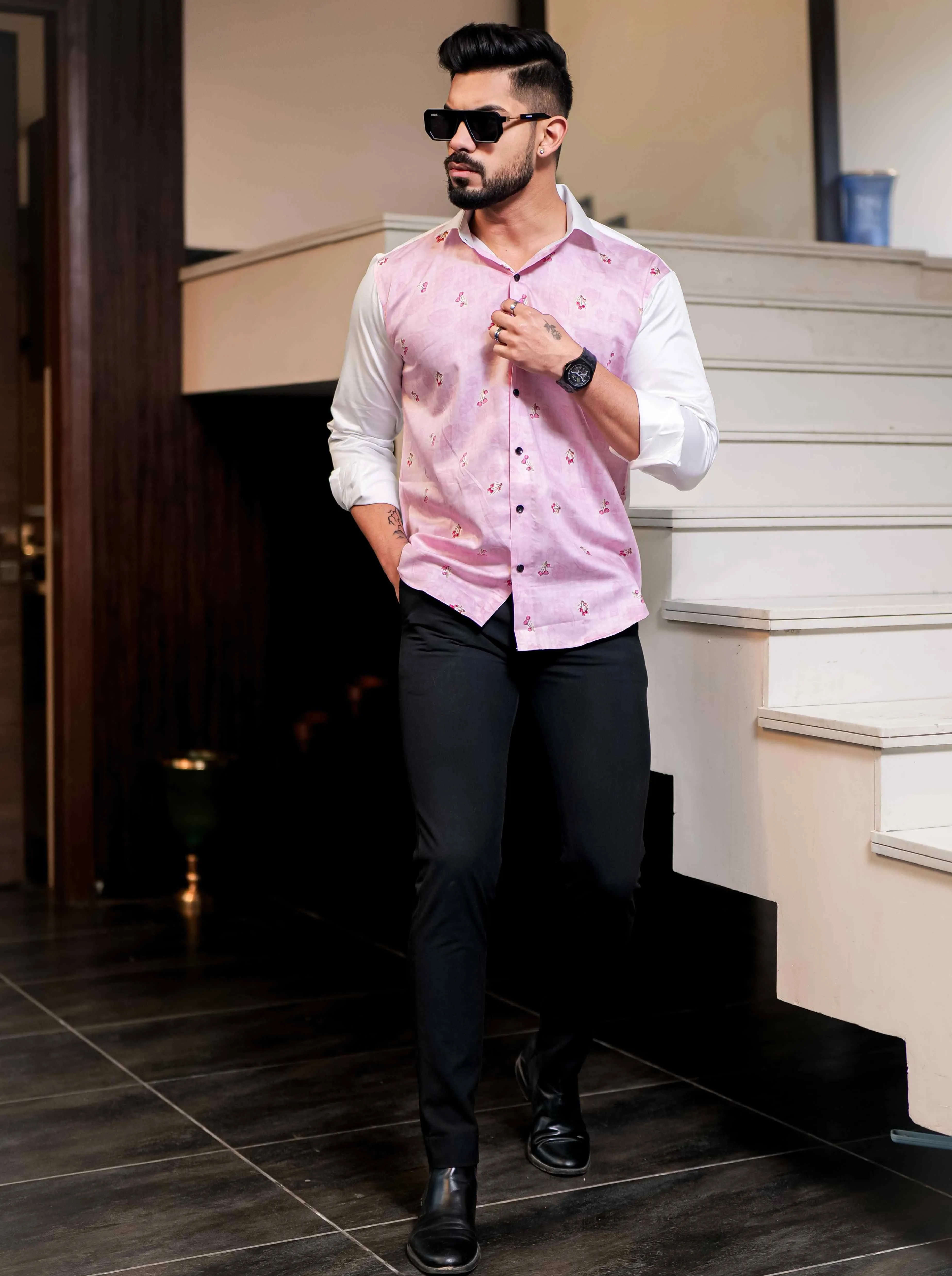 Pink Satin Cotton Cut N Sew Designer Shirt