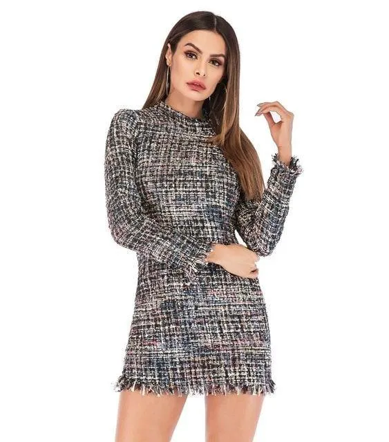 Printed Plaid Tassels Mini Dress