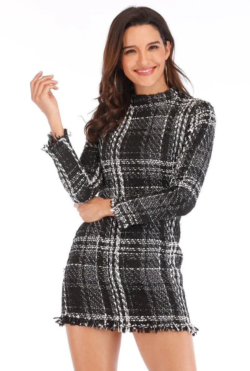 Printed Plaid Tassels Mini Dress