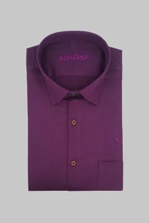 Punekar Cotton Satin Purple Color Full Sleeves Formal Shirt for Men's.