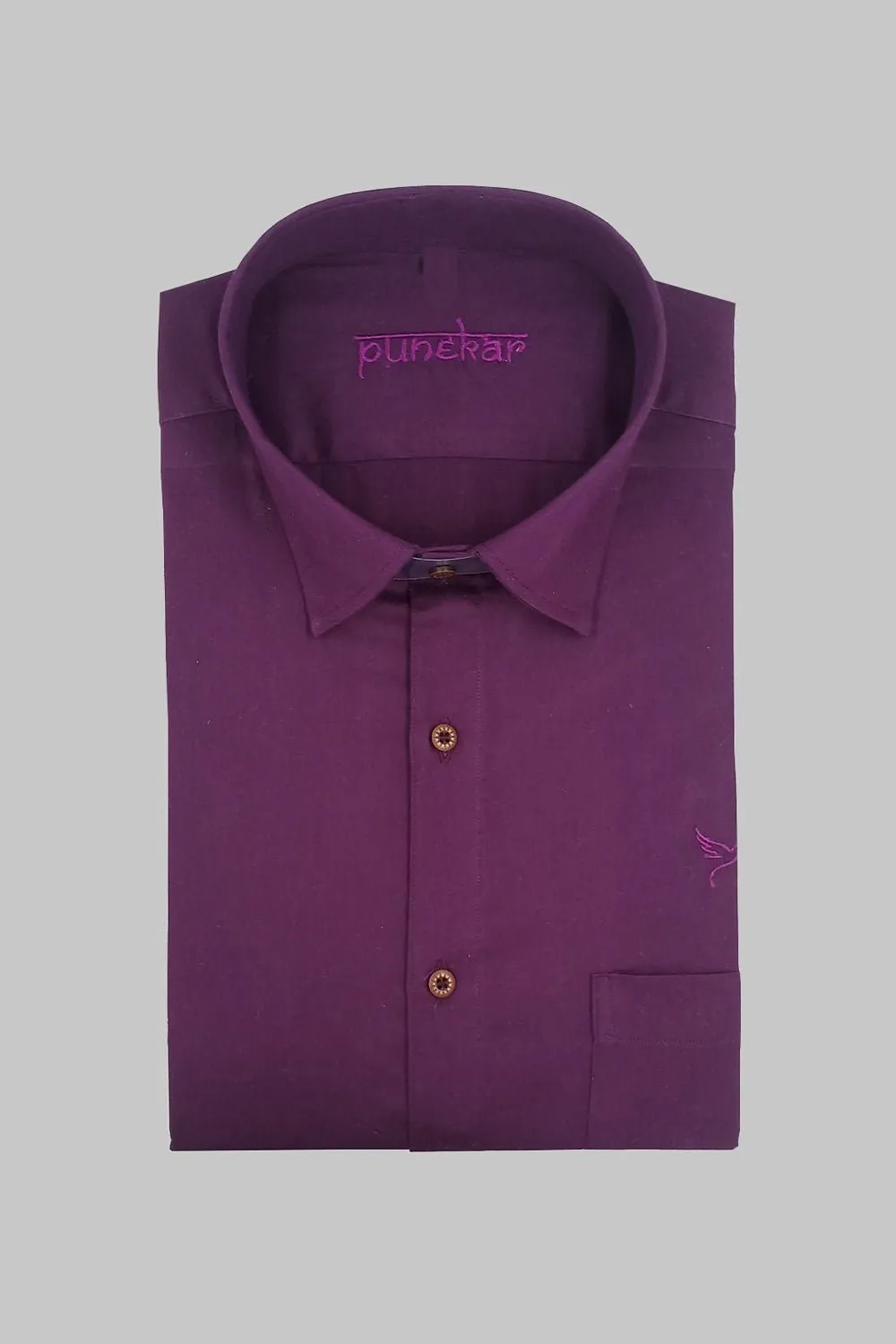 Punekar Cotton Satin Purple Color Full Sleeves Formal Shirt for Men's.