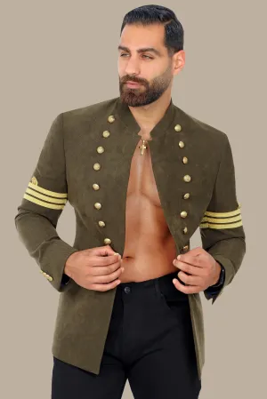 Regal Command: Khaki Military Jacket with Gold Buttons