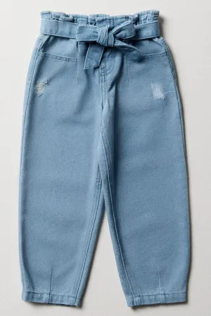 Self Tie Belt Mini Mom Denim Jeans Blue
