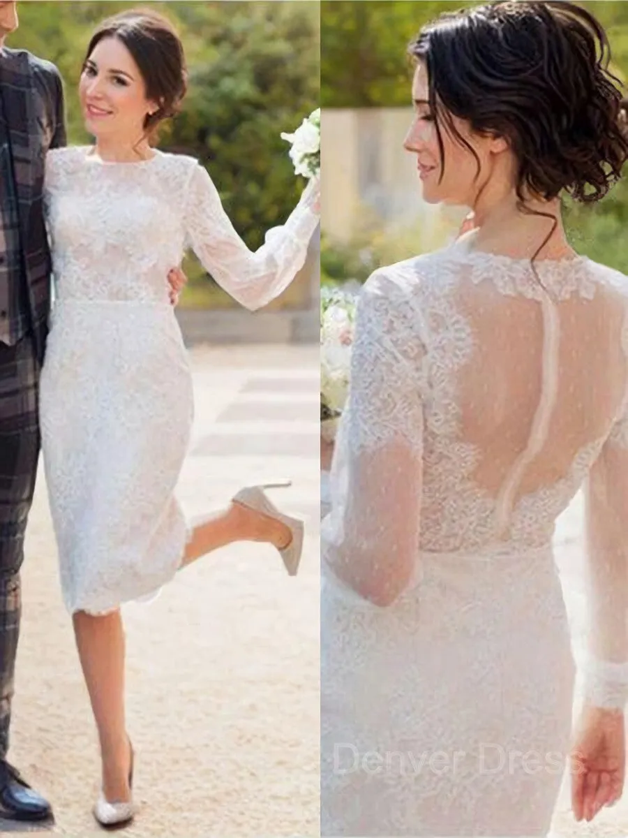 Sheath Scoop Tea-Length Lace Wedding Dress